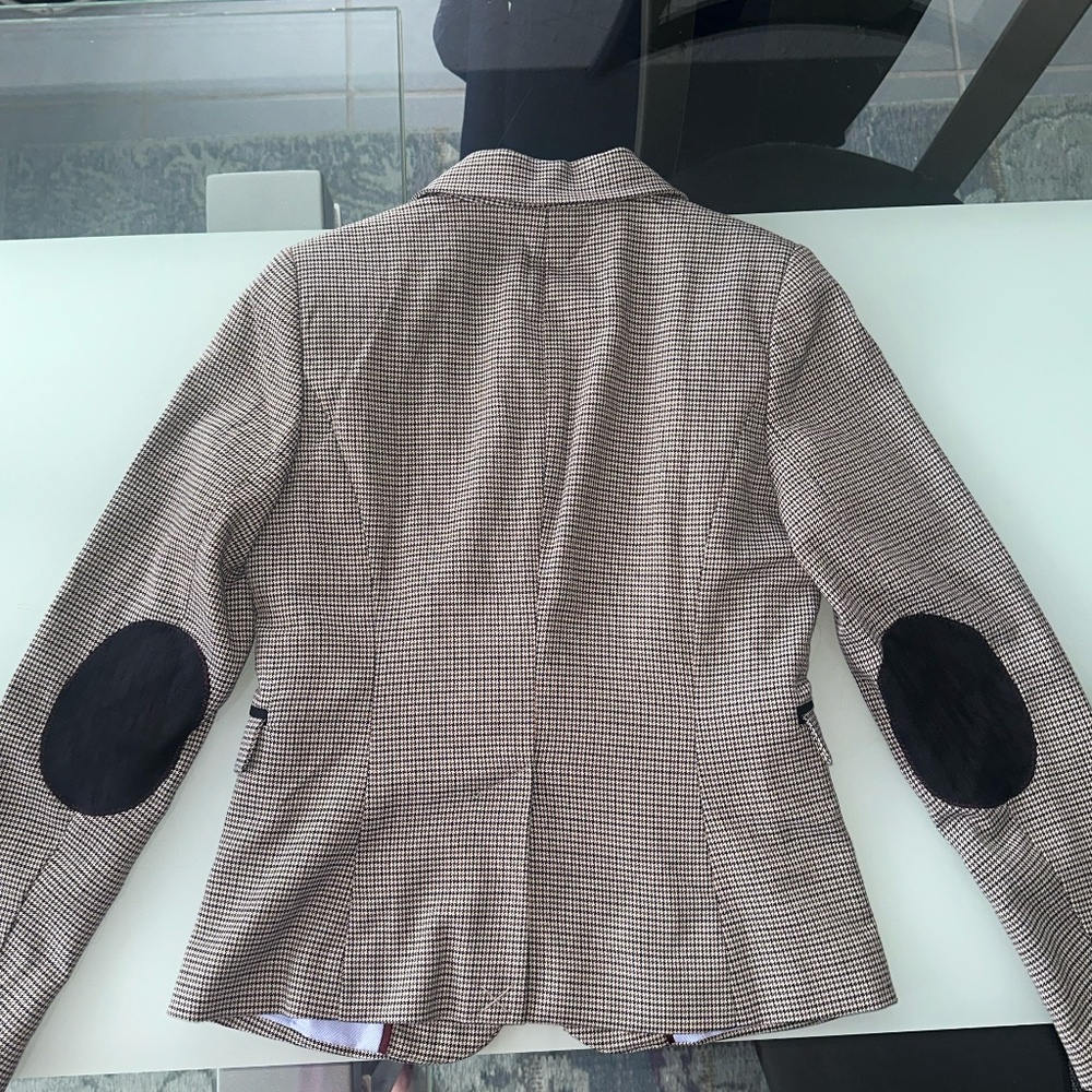 NWT Savile Row Co Houndstooth Blazer Womens Brown Elbow Patches New ~ Small - Picture 2 of 9